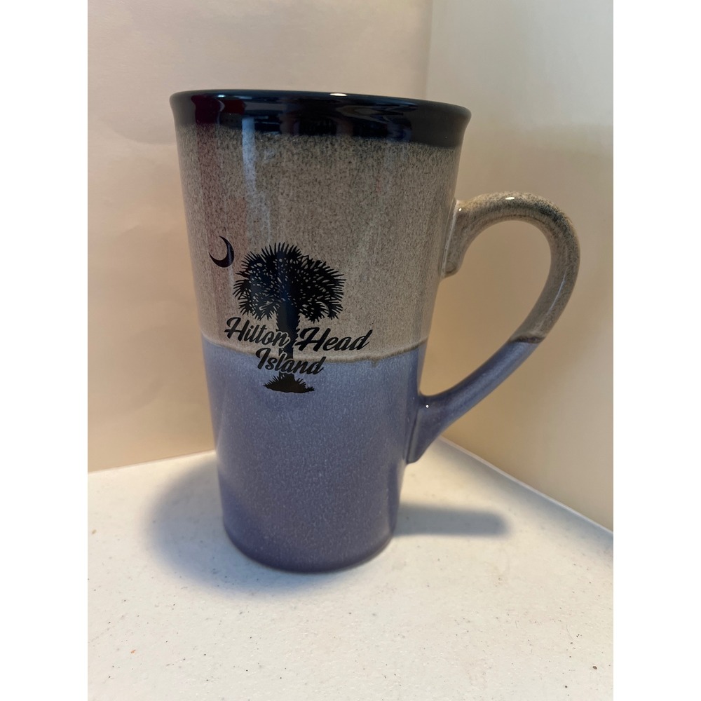 Hilton Head Island Souvenir Mug Agiftcorp Two Tone Blue Tan Palmetto Tree 6.25in